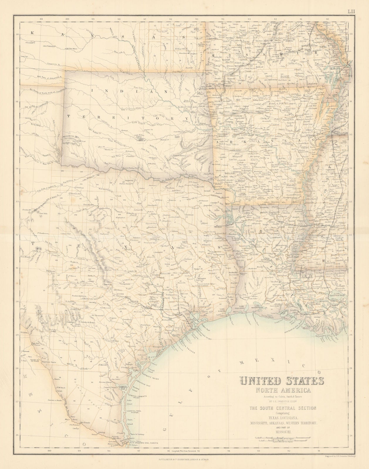 United States South Central. Texas Louisiana Arkansas Indian Territory c1863 map